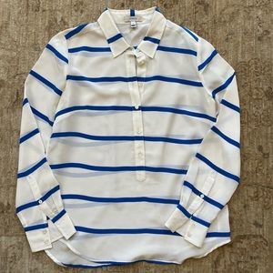 J Crew Silk Blu and White Striped Runic Style Top Size 4